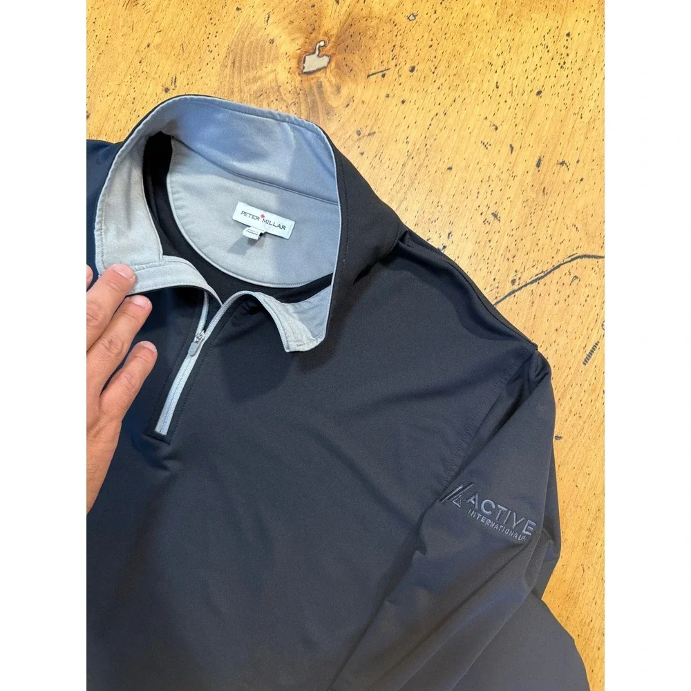 Peter Millar Perth Large Black Quarter Zip Pullover Golf Performance Mid Layer